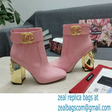 Dolce  &  Gabbana Heel 10.5cm Leather Ankle Boots Patent Pink with DG Karol Heel and Strap 2021